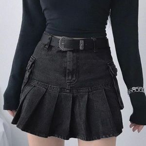 Black Demin Alternative Skirt Kawaii Goth